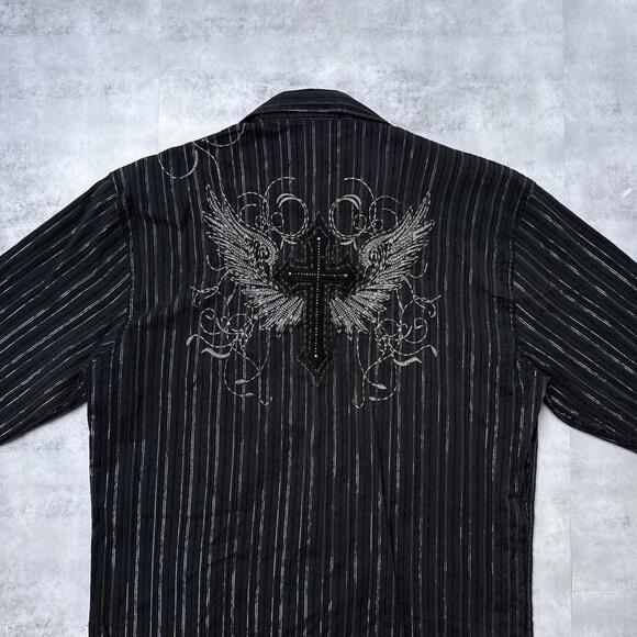 Y2K Lamasini Cross Embroidered 00s Button Up Shirt - Picture 5 of 7